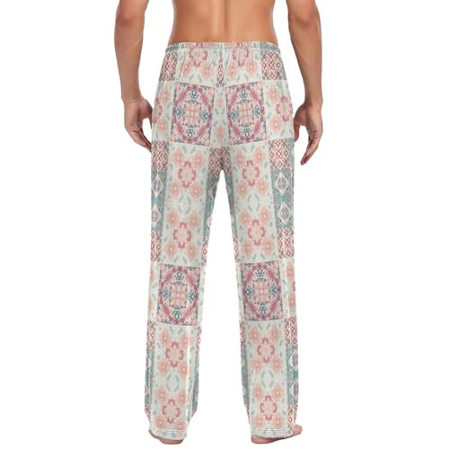 Pastel Geo-floral Men's Pajama Pants Soft Lounge Lightweight with Drawstring and Pockets2