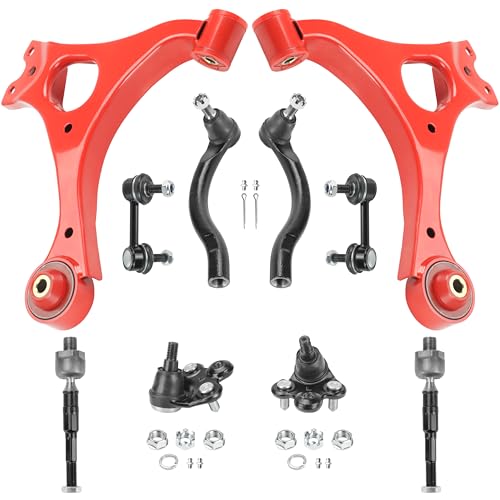 Clunk From Front Suspension When Driving at Low Speed Over Bumps or Turning - 2015 Acura TLX 7 10pc Front End Suspension Kit for 2006-2011 Honda Civic โ 2 Lower Control Arms, 2 Lower Ball Joints, 4 Outer & Inner Tie Rods, 2 Sway Bar Links, Upgraded PU Bushings, Red