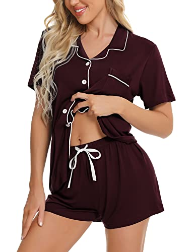 Image of SWOMOG Womens Button Down Pajamas Set Short Sleeve Sleepwear Bride Soft Pj Lounge Sets XS-3XL