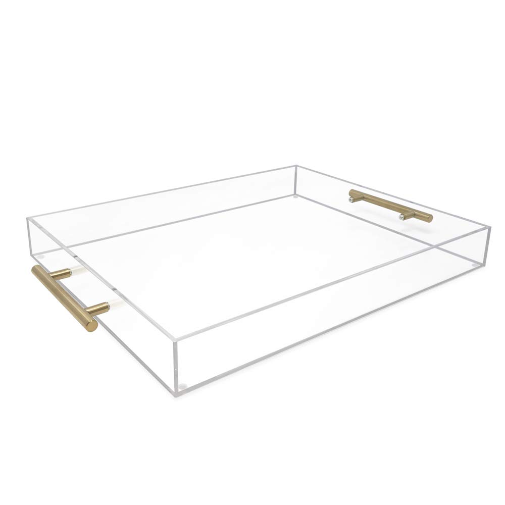 Isaac Jacobs Clear Acrylic Tray with Handle (14x18, Clear with Gold Handle)