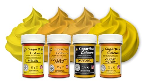 Sugarflair Paste Colour Yellow, Amarillo Set/4, Colorantes Alimentarios, Colorantes: Daffodil, Canary Yellow, Egg Yellow/Cream, Melon - Set/4