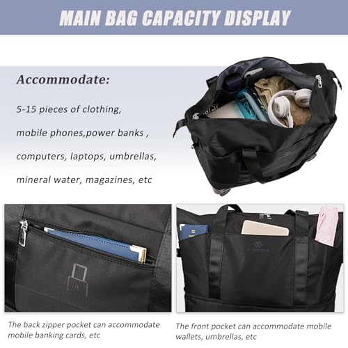 Duffle Bag with Wheels,Foldable Duffle Bag for Travel,Large Suitcases with Wheels,Foldable Travel Bags,Expandable Luggage,Carry on Luggage for Women Men (Pink)3