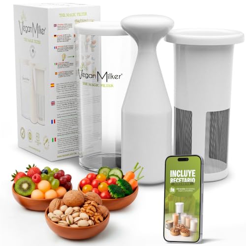 Vegan Milker Máquina para Hacer Leche Vegetal Casera, Leche de Avena, Soja y más | 1L en 1 Minuto 100% Natural con Filtro | Compatible con Batidora de Mano | Incluye Ebook de Recetas | Classic Blanco
