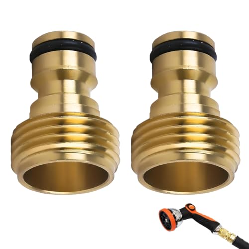 JUGUTA Adaptador grifo manguera dorado con rosca exterior de 6 partes 3/4 pulgadas y conector macho para sistema de acoplamiento 2 unidades compatible Gardena