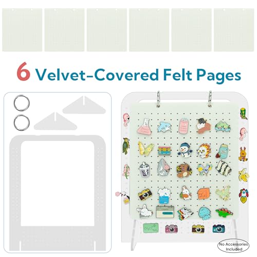 Image of Pacmaxi Enamel Pin Display Organizers, Brooch Pin Holder, 6 Pin Display Pages for Store 250+ Pins, Pin Collection Storage Calendar (Not Include Any Accessories)