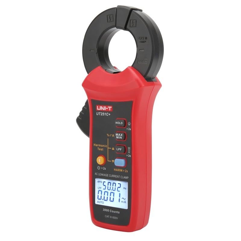 UNI-T UT251C+ Pinza amperimétrica digital para corriente de fuga AC, resolución de 1μA, rango 3mA-60A, apertura de 40mm, 3000 cuentas, con Bluetooth y prueba de armónicos miniatura 3