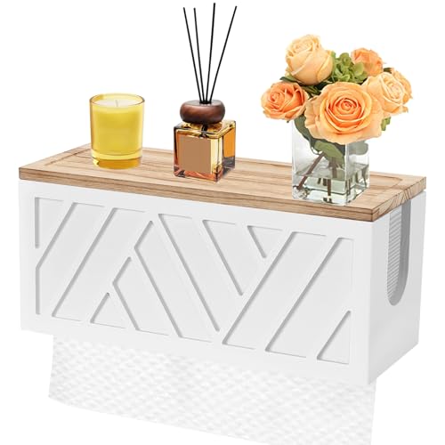 Dispensador de Toallas de Papel de Madera, Dispensador Papel Secamanos Montado para Pared o Mesa con Tapa, Dispensador de Toallas de Mano para Múltiples Pliegues, Toallas de Triple Pliegue (Blanco)