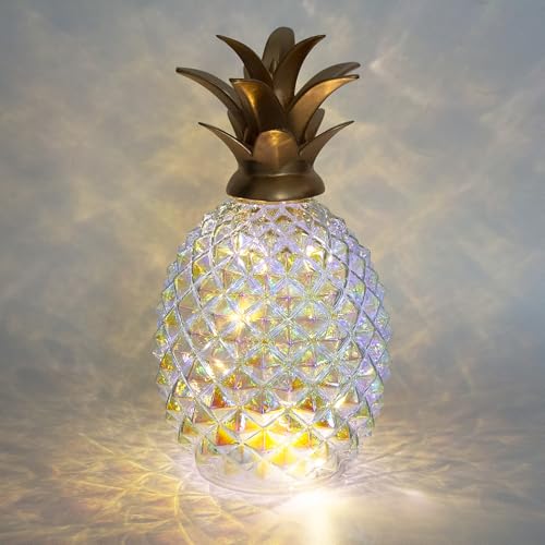 Mercury Glass Pineapple Lamp with Timer Pineapple Fairy Lights Glass Table lamp Battery Operated Led Night Light for Kids Room Bedroom Home Decoration (Colorful)
