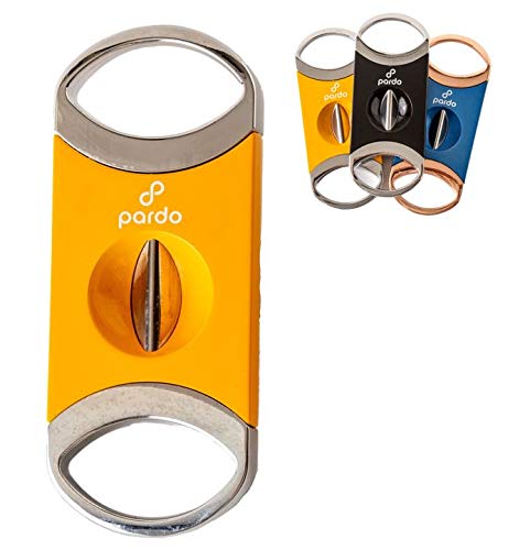 Pardo Cigar V Cut Cigar Cutter - Premium Metal Cigar V Cutter Provides Optimal Cut with V-Angled Blade - Heavy Duty & Durable Cigar V Cutters - Cigar Accessories & Gifts for Men - Yellow-Silver