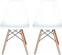 Kit 2 Cadeiras Charles Eames Eiffel Dsw Em Polipropileno Com Pés De Madeira Clara Versátil E Elegante Sala De Jantar Cozinha Bar, Brancas