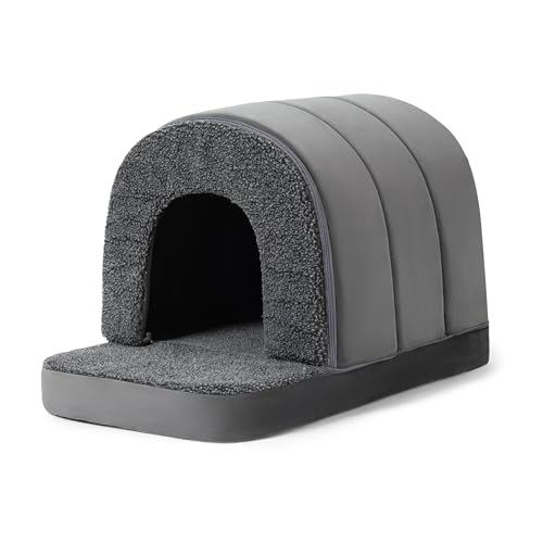 PELZIN Indoor Dog House - Orthopedic Dog Tent Bed w/Egg-Crate Foam - Pet Bed with Cover Cave - Waterproof Lining - Nonskid Bottom, Ideal for Medium Breeds & Fits L 77cm Crate - 74x46cm, Charcoal