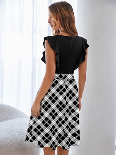 Image of YATHON Women's Vintage Ruffle Sleeve Floral A Line Cocktail Party Dresses