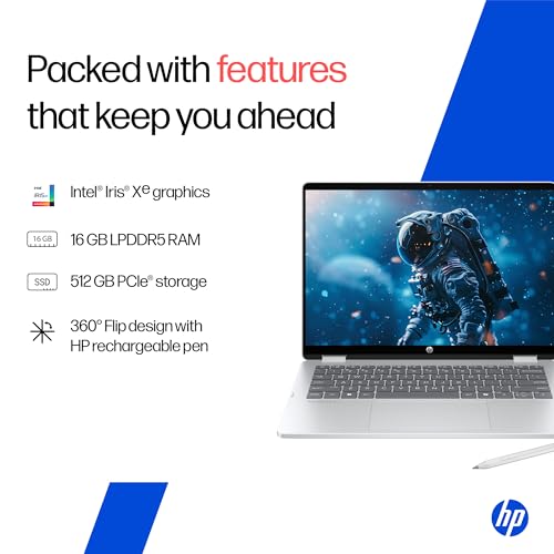 Image of HP OmniBook 5 Flip,Intel Core i5 13th Gen 1334U (16GB LPDDR5,512GB SSD) 2K, WUXGA,Anti-Glare,300 nits,14'' /35.6cm Touchscreen,Win11, M365 Basic(1yr), Office Home24, Silver,1.65kg, 5MP Camera, fp0789TU