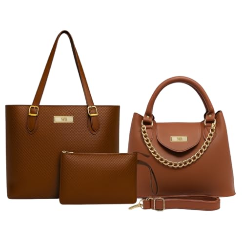 Kit de Bolsa Sacola + Tote e Carteira Feminina, Couro Sintético, Design Minimalista Willibags (CARAMELO)