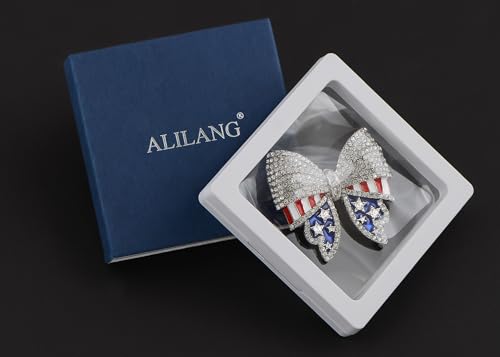 Image of Alilang American Flag USA Sparkly Crystal Rhinestone 4th of July Patriotic Pin Brooch