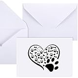 Zonon 48 Pcs Paw Printed Thank You Note Cards Christmas Vet Tech Gifts 24 Note Cards Heart Paw Print Blank Greeting with 24 White Envelopes Animal Lovers Pet Shop Birthday Party(Black and White)