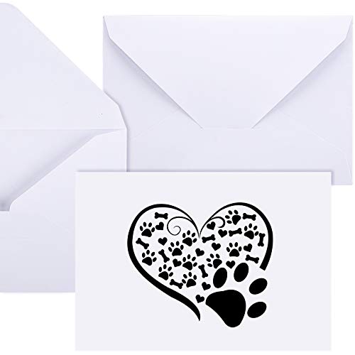 Image of Zonon 48 Pcs Paw Printed Thank You Note Cards Veterinary Gifts 24 Note Cards Heart Paw Print Blank Greeting with 24 White Envelopes Animal Lovers Pet Shop Birthday Party(Black and White)
