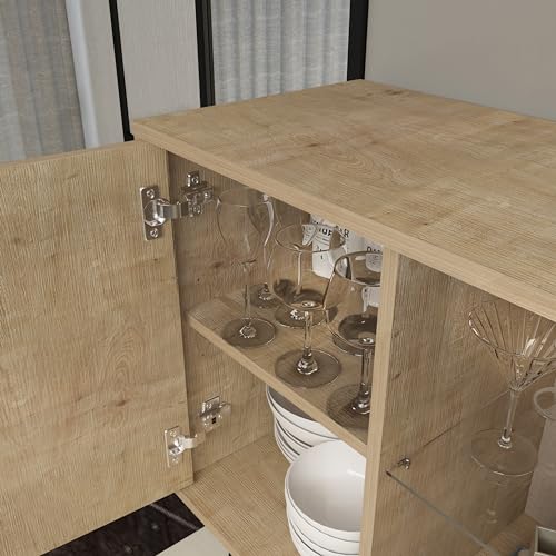 Atelier Mobili Elegant Sideboard Buffet, Soft Closing Doors and Adjustable Shelves, 63\" x 31.5\" x 1.5\", Versatile Storage for Dining and Living Areas (Oak) - Thumbnail 6