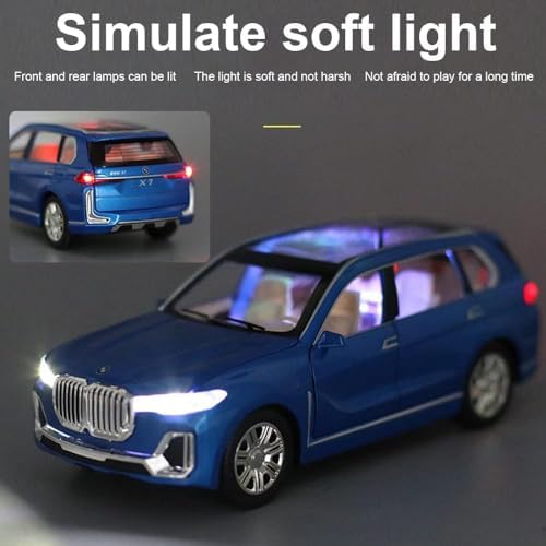 1/24 Big BMW X7 Toy Car Metal Pull Back Diecast Car with Openable Door and Sound Light, Gifts Toys for Kids【 Blue 】