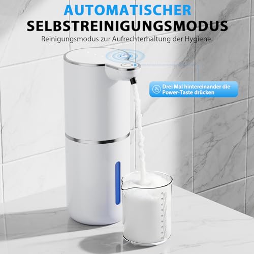 Fantictas Automatischer Seifenspender, elektrischer Schaumseifenspender, USB wiederaufladbar, 4 Stufen verstellbar, 380 ml Wandhalterung, geeignet für Badezimmer/Küche/Geschirrspülmittel, Weiß