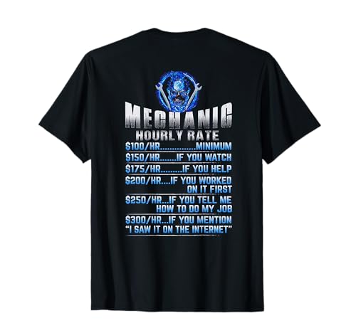 Mechanic Hourly Rate Skull (on Back) T-Shirt