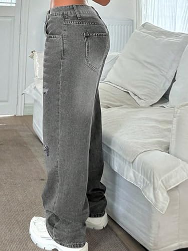 Ripped Jeans for Women Wide Leg Jeans Low Rise Trousers Baggy Trendy y2k Stretchy Light wash Hip hop Pant4