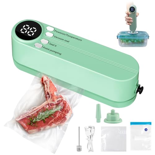 Mini Bag Versiegelung, Handheizheizung mit 3 Außenanschlüssen Vakuumversiegelungsmaschine, tragbare Dichtungsmaschine für Snack -Konservierung Lebensmittellagerung (Green)