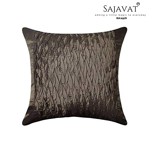 Image of SAJAVAT HOME Dupion Silk Self Design Cushion Cover (Pack of 1) Exclusive Edition 18x18 INCHES / 45x45 cm Brown (Grey, Dupion Silk) (Grey, Dupion Silk)