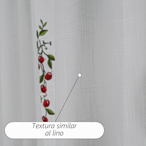 Cortina para comedor y cocina HOMEYA con cerezas bordadas que alegra tus mañanas 5