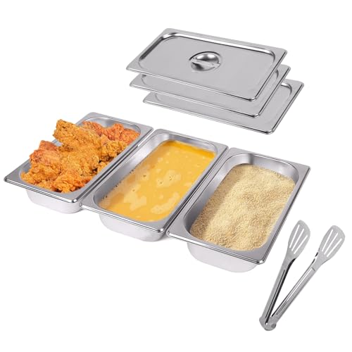 EXLECO Lot de 3 Bac Gastro Inox avec Couvercle et Pince 32,5 x 17,5 x 6,5 cm, Bac Gastronorme GN 1/3, Plat four Rectangulaire Bac Inox Alimentaire Cuisson Plateau Cuisine pour Aliments Gratins Frites