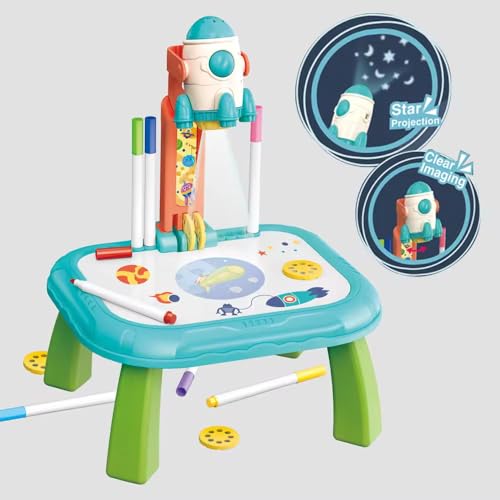 Image of Cable World Drawing Projector for Kids, Art and Crafts, Drawing Board with 8 Color Pens, Kids Drawing Projector Table -Draw Art Sketcher Desk with Pattern Slides, Markers and Blank Book (Space)