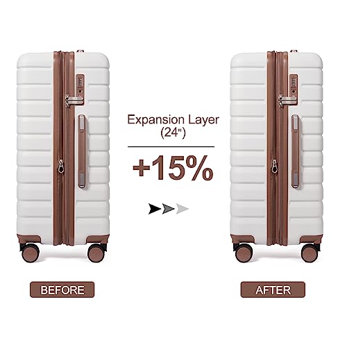 CLUCI Checked Luggage with Spinner Wheels,Lightweight Hardside Suitcase PC Hardshell Luggage with TSA Lock,24" Carry-On(Beige)2