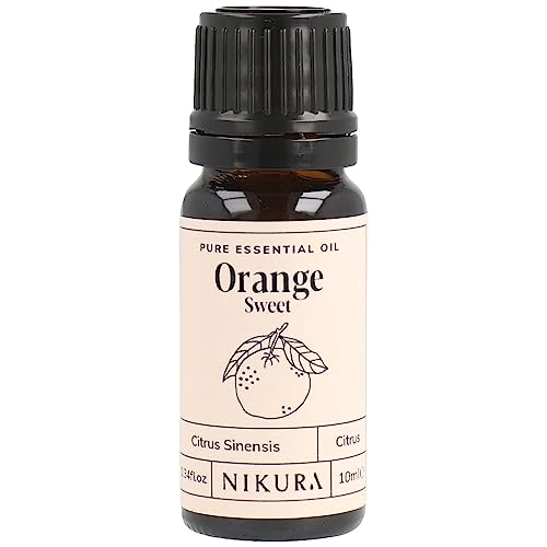 Nikura Pure Sweet Orange Essential Oil | Orange Oil for Diffusers for Home Burner Clean Anxiety Relief Mood Lifting | Great for Cleaning Spray Skin Soap Candle Making | 10ml | Vegan & UK Made