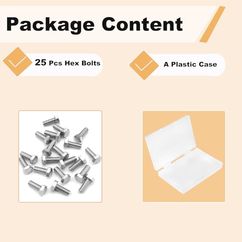 Image of 25Pcs M8 Hex Bolts M8x20mm Hex Head Bolt 304 Stainless Steel | Fully Threaded Hex Tap Hexagon Head Machine Screw Right Hand