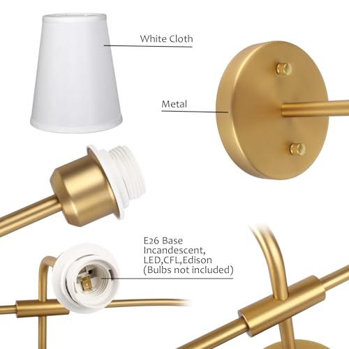 Image of Pathson 3 Lights Fabric Wall Sconce Lamps Pure White Fabric Lampshade, Vintage Fabric Wall Vanity Light, E26 Bulb Base Brass Wall Lighting Fixtures Decor for Living Room