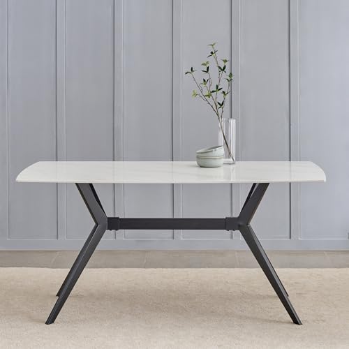 Image of Home Centre | Rika Sintered Stone 6-Seater Dining Table | Dining Set for Home | White | 1 Year Warranty