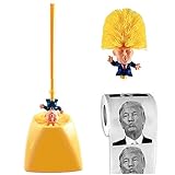 RRSHUN Trump Toilet Brush + Holders + Donald Trump Toilet Papers Rolls Funny Cleaner for Bathroom Deep Cleaning Make Your Toilet Great Again