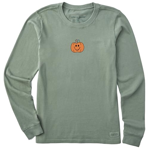 Life is Good Women's Crusher Tee, Long Sleeve Cotton Graphic T-Shirts, Smiley Pumpkin