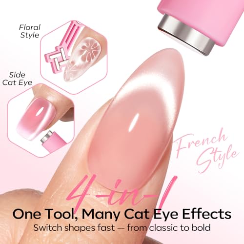Image of Modelones Gel Polish Cat Eye Magnet for Nails, 5 PCS Nail Magnet Tool Set for Cateye Gel Polish, 4-in-1 Cat Eye Nail Magnet with Magnetic Bead, Heart, Bunny &Circle Cat Eye Magnets for DIY Nail Art