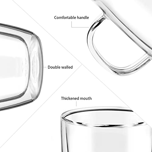 Double Wall Glass Coffee mugs, (Set of 2) 12 Ounces-Clear Glass Coffee Cups with Handle,Insulated Coffee Glass,Cappuccino Cups,Tea Cups,Latte Cups,Beverage Glasses - Thumbnail 4