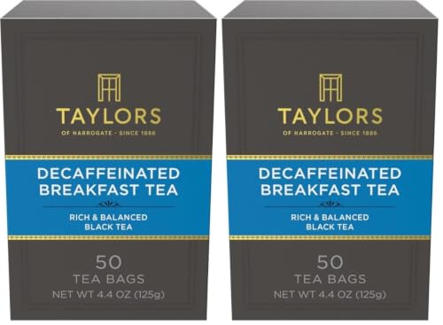 Image of Taylors of Harrogate Decaffeinated Breakfast,Black Tea,Pillow Bags,Rich,Bright & Balanced,Decaffeinated,Enjoy Hot or Iced,50 Teabags,50 Count (Pack of 2)