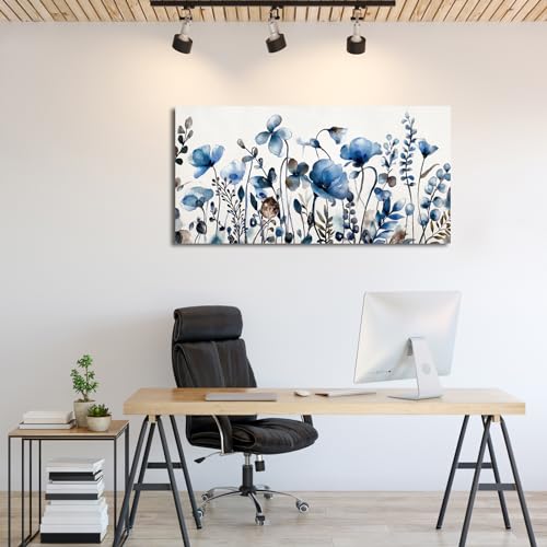 Image of VEAEE Floral Wall Art, Abstract Indigo Flowers Canvas Pictures, Living Room Wall Decor, Modern Landscape Painting, Botanical Grass Artwork for Bedroom Bathroom Kitchen Office Wall Decor 20 inchx 40 inch