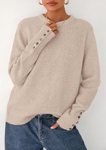 PRETTYGARDEN Fall Sweaters for Women 2025 Cozy Casual Crewneck Pullover Button Long Sleeve Knit Tops Winter Fashion Clothing4