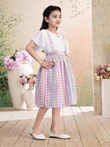 Image of Aarika Girls Green Colour Check Cotton Frock