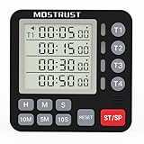 MOSTRUST Digital Dual Kitchen Timer, 4 Channels Independent Countdown Timer, Large Display, On/Off, Loud Volume Alarm and Flashing Light with Magnetic Back, Stand, Battery Included (Black)