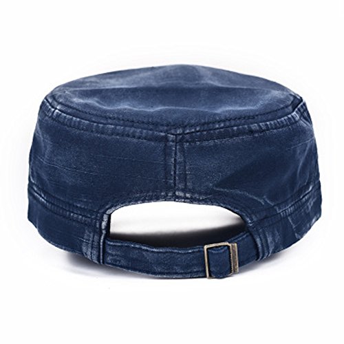 Chezabbey Solid Brim Flat Top Cap Army Cadet Style Military Ripped Hat Distressed Visor Peaked Cap Beige #TOP2