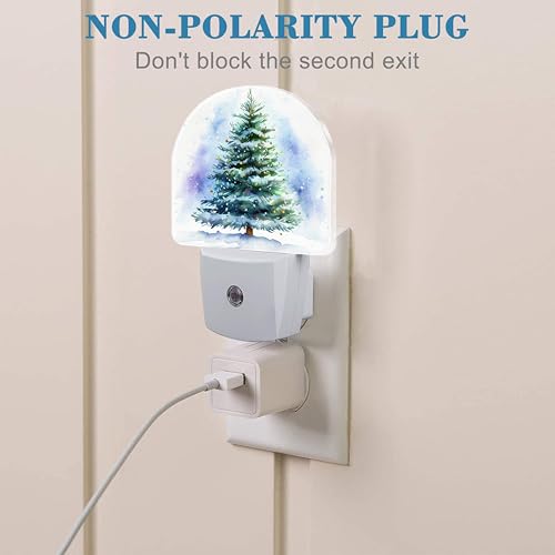 Image of Watercolor Christmas Tree Night Light for Kids, LED Night Light Plug into Wall with Dusk to Dawn Sensor for Girls Boys Women Men Room Decor, Hallway, Kitchen, Bathroom, Nursery, Stairs