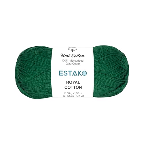 Image of Estako Royal Cotton, 100% Mercerized Giza Cotton Yarn, Soft, Super Fino 1 for Crochet and Knitting 1.76 Oz (50g) / 137 Yrds (125m) (5061 - Dark Green)