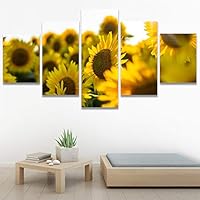 SIGNWIN 5 Panel Canvas Wall Art Modern Art Bouquet Colorful Cool Floral Group Multicolor Photography Realism Romantics for Home Decorations Ready to Hang - 60