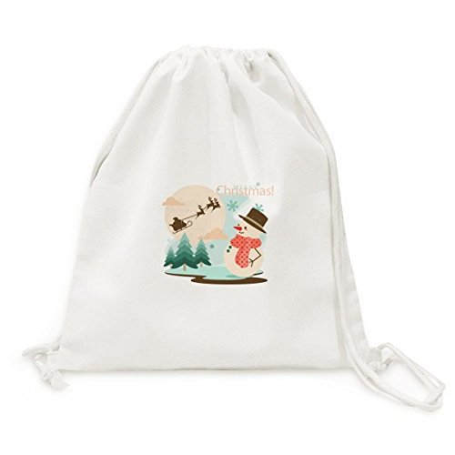 Sac à dos drawstring en toile robuste au motif féerique de bonhomme de neige de Noël